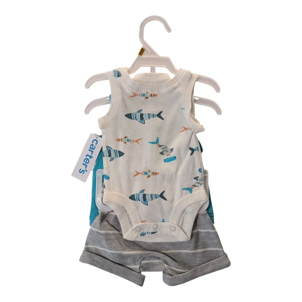 BBC-1 Carter's Newborn 3 piece Bodysuit &‎ Shorts 0m - Multicolor